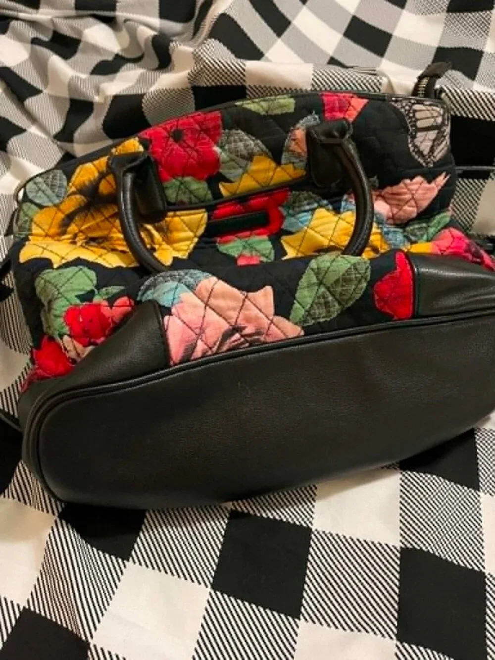 LIKE NEW Vera Bradley Quilted Cotton Satchel, Roses and Butterflies 14" x 10 - Picture 8 of 14